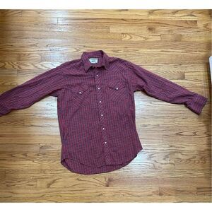 Vintage Ruddock Bros Western Shirt Mens Red Plaid Pearl Snap USA